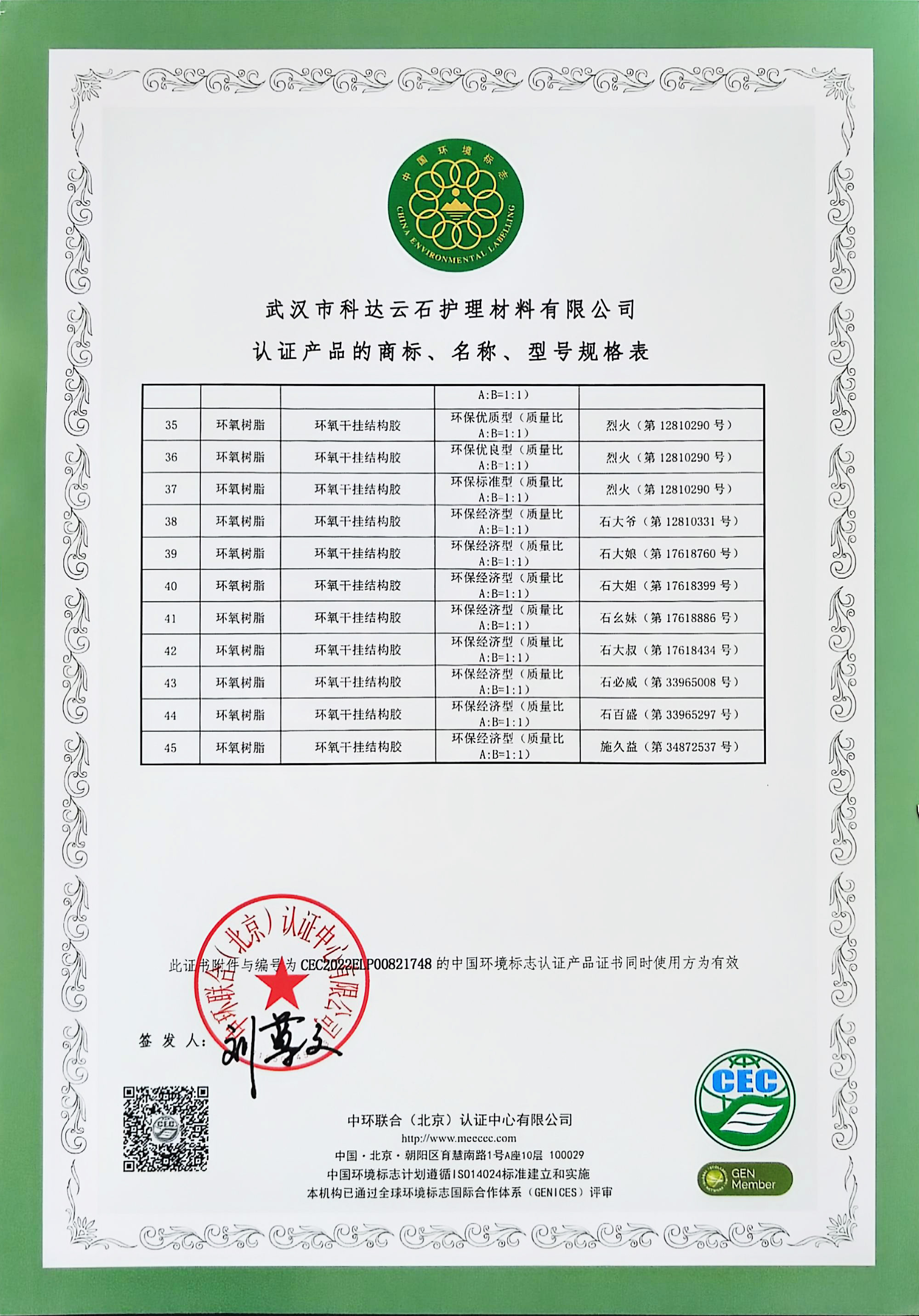 中国环境标志产品认证证书