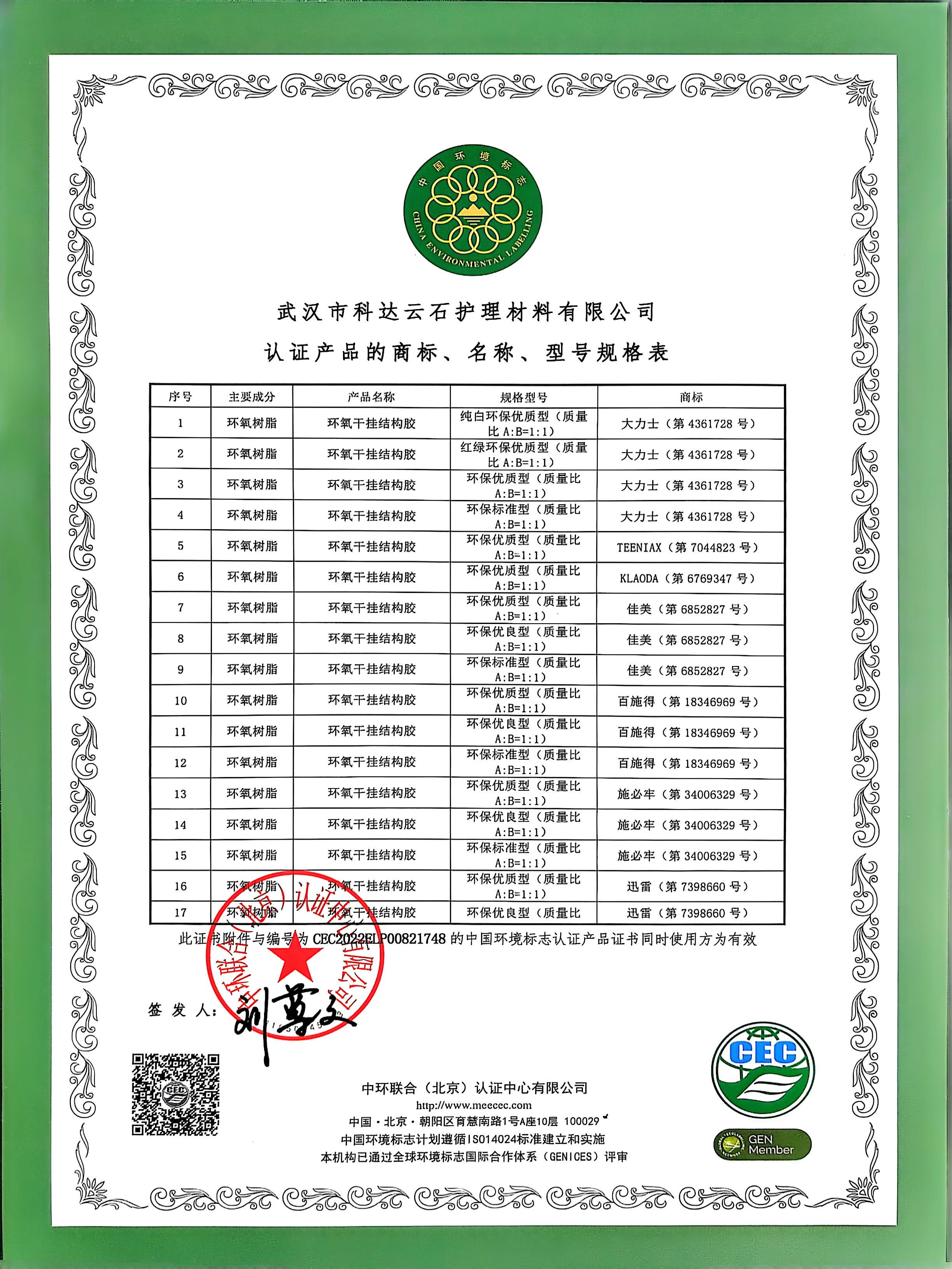 中国环境标志产品认证证书