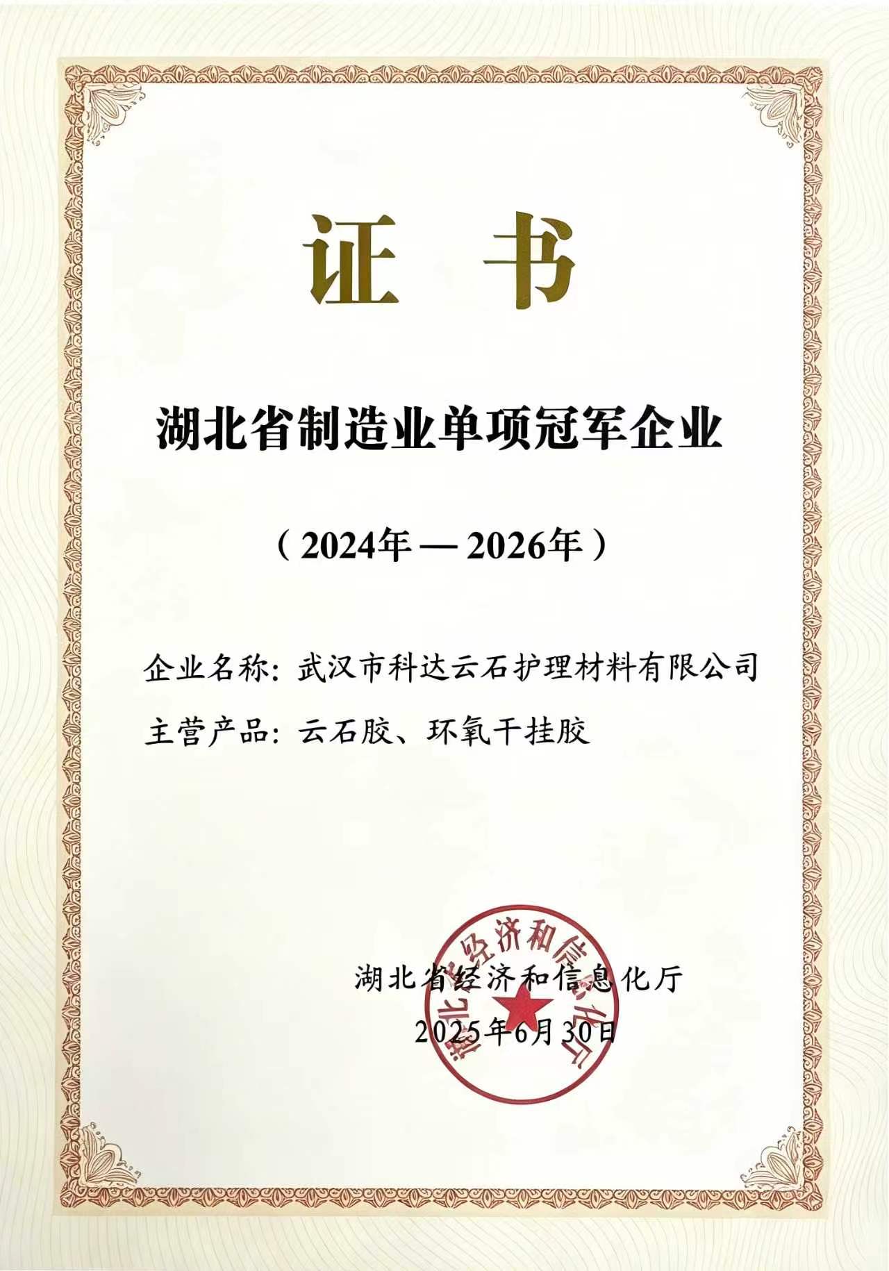 湖北省制造业单项冠军企业
